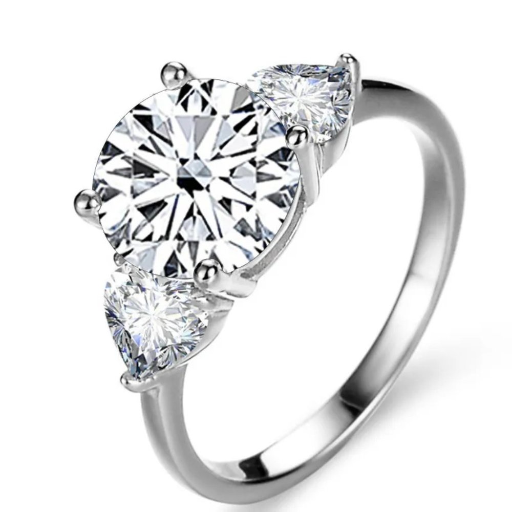 Awesome 3 Stone GRA Certified 2.80ctw Diamond Ring. Side Stones Cut As Heart's - Picture 2 of 15